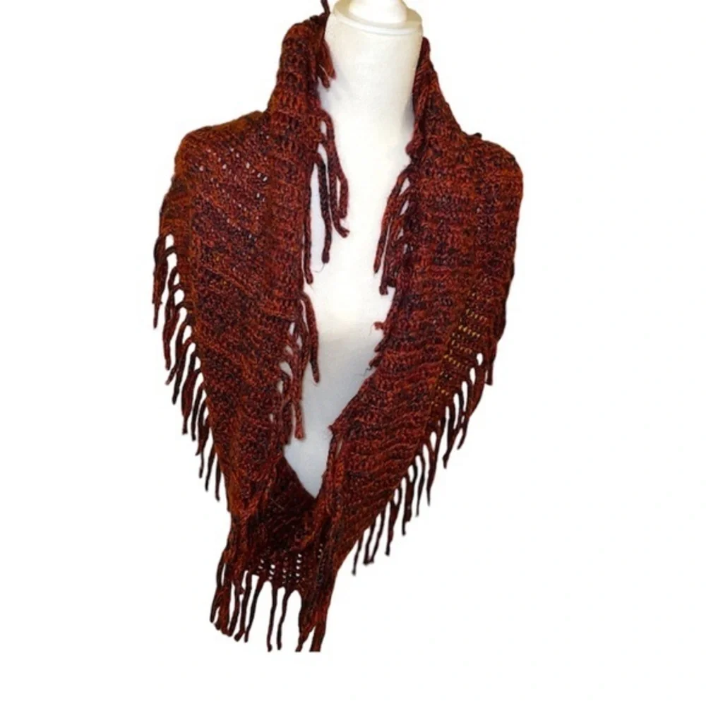 5 for $25 ❄️ Knit‎ Infinity Scarf Orange Black Fringe